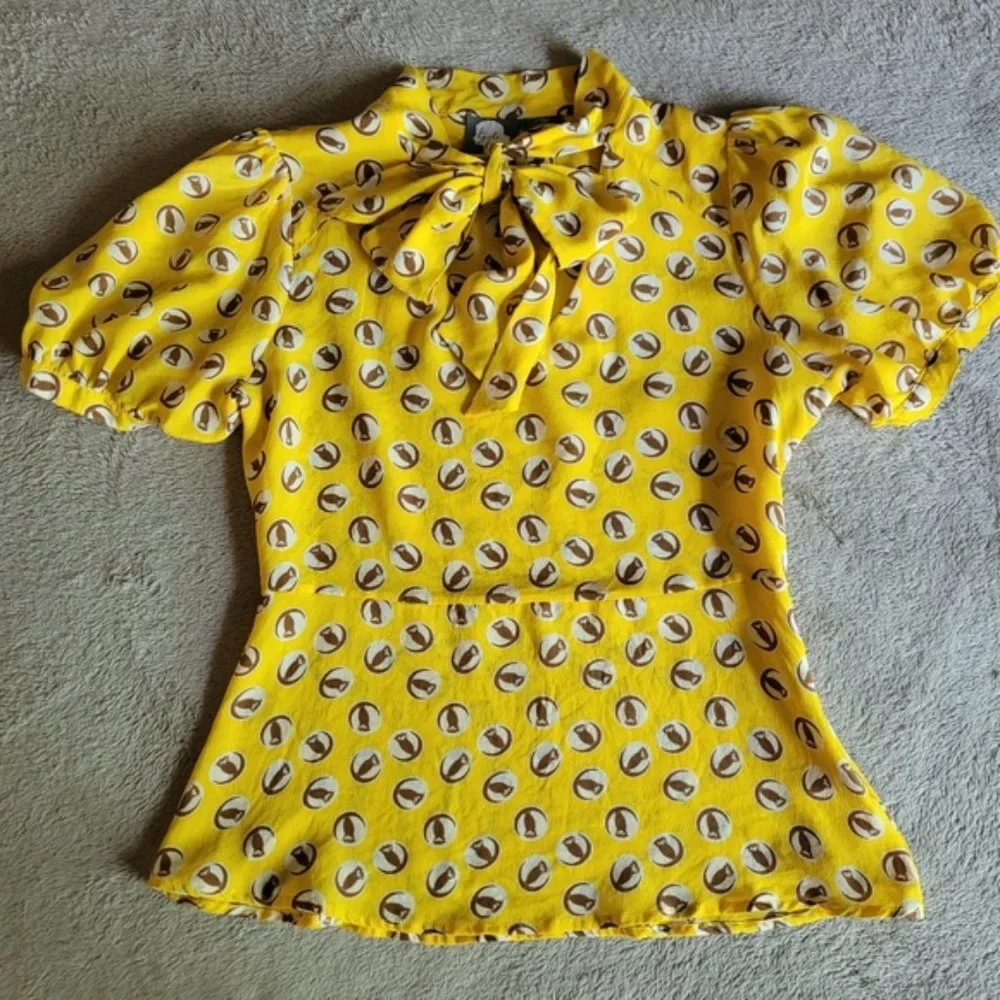 Anthro Girls From Savoy Lemon Liftoff owl print blouse size 8 - Picture 4 of 15